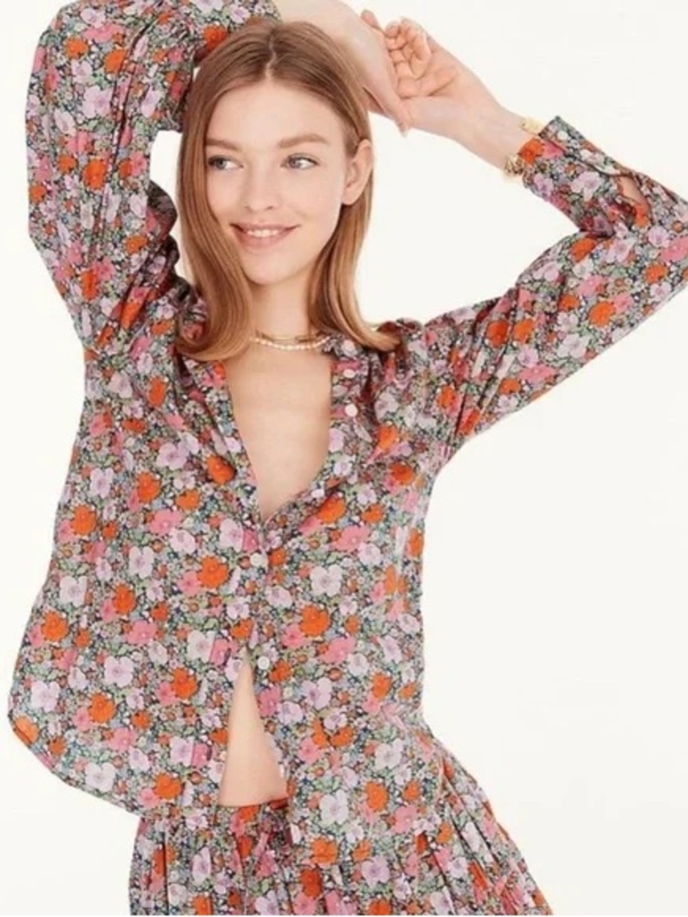 MWT J.Crew Ruffleneck organic cotton top in Liberty® Meadow Song fabric Size 8